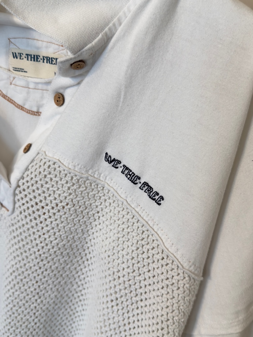 We The Free Cream Knit Mesh Polo Tee - Picture 6 of 9